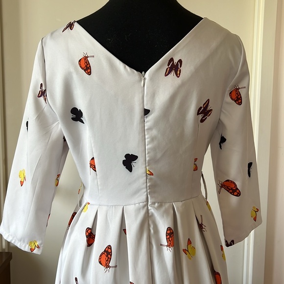 Vintage Bespoke Butterfly Print Fit and Flare Dress M EUC - Picture 7 of 13